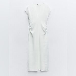 Zara Flowy Gathered Midi Dress Size Small